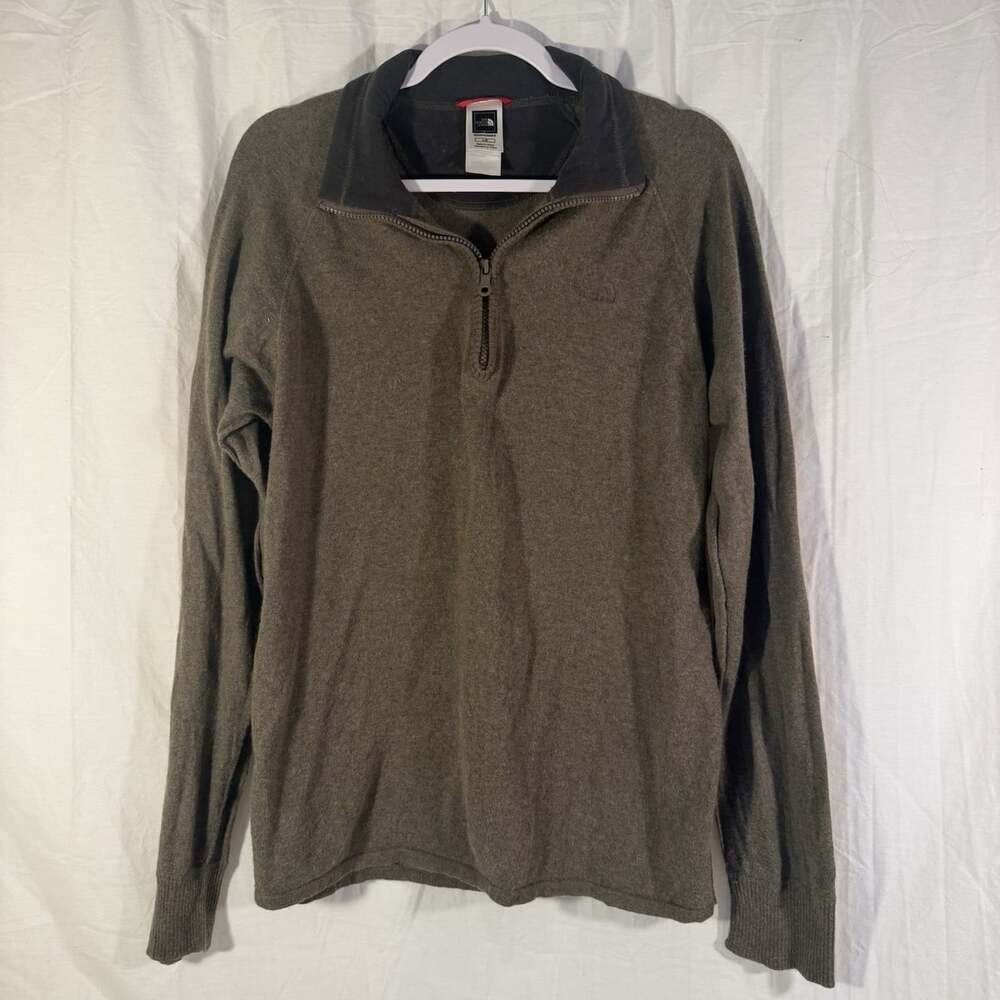 North Face Men’s 1/4 Zip Wool Cotton Blend Pullover Sweater Size Large Brown